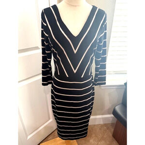 White House Black Market Chevron Jersey Knit 3/4 Slv Sheath Dress Size 8 EUC